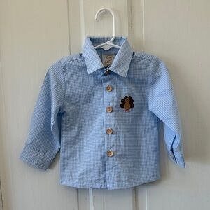Little Bear Smocks Button Down with Embroidered Turkey Design